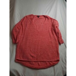 Express Oversized Pullover Sweater Womens Large Pink Knit V Neck Slouchy Casual
